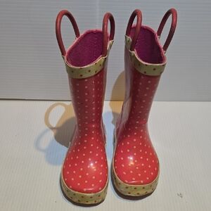 Kids Waterproof Pink Polka Dot Rain Boots